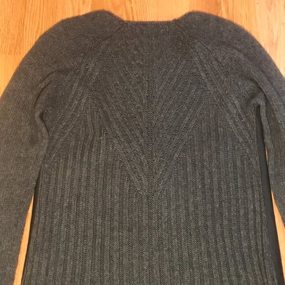 ZARA Mixed Media Faux Leather Knit Crochet Long Tunic Sweater Black Gray Medium - Picture 6 of 11